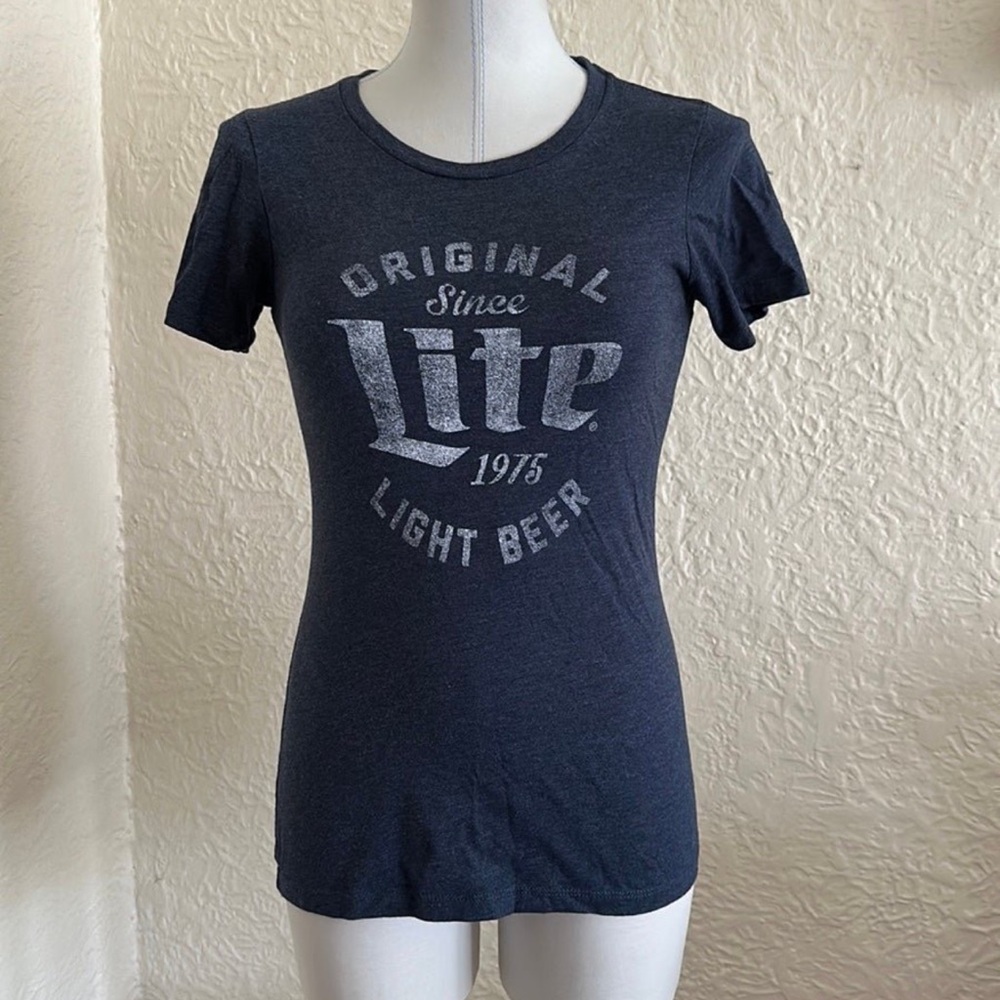 Miller Lite Baby Tee Shirt Original Light Beer Dark Blue White Graphic Small